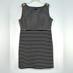 Gap Black & White Contrasting Strip Dress Gold Buttons Hidden Side Zipper Sz 20‎